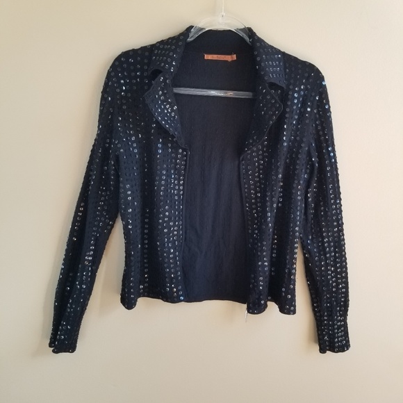 Belldini Black Sequin Zippered Cardigan, Small - Picture 3 of 6